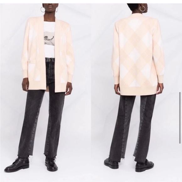 New Sandro Glenda Plaid Wool Cashmere
Cardigan Ecru Diamond Argyle Knit - Picture 7 of 16